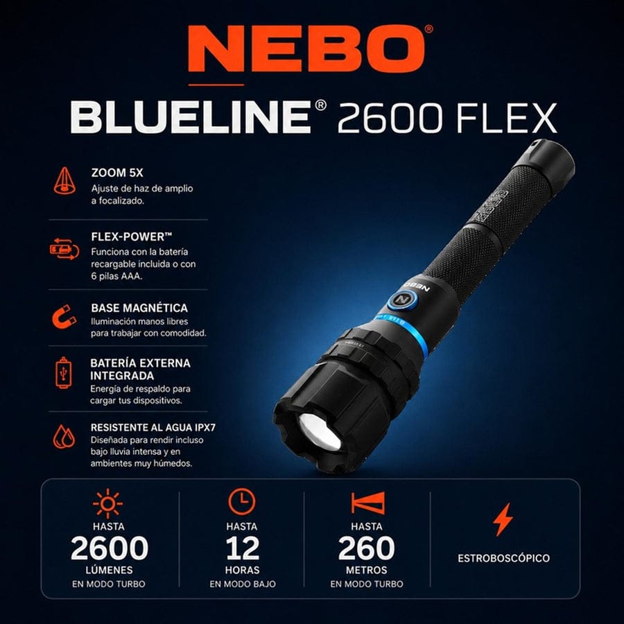 Linterna NEBO BLUELINE 2600 | Flex Power + Power Bank - Imagen 2
